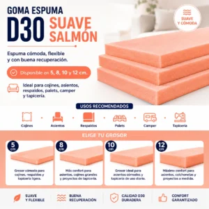 Goma Espuma 200x120 cm D30 Suave Salmón – Grosor a elegir
