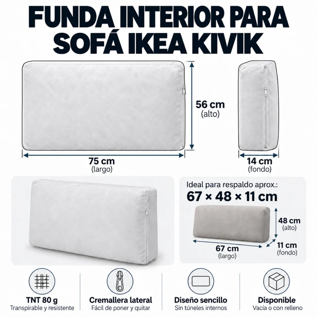 Funda interior para respaldo de sofá IKEA KIVIK 75x56x14 cm