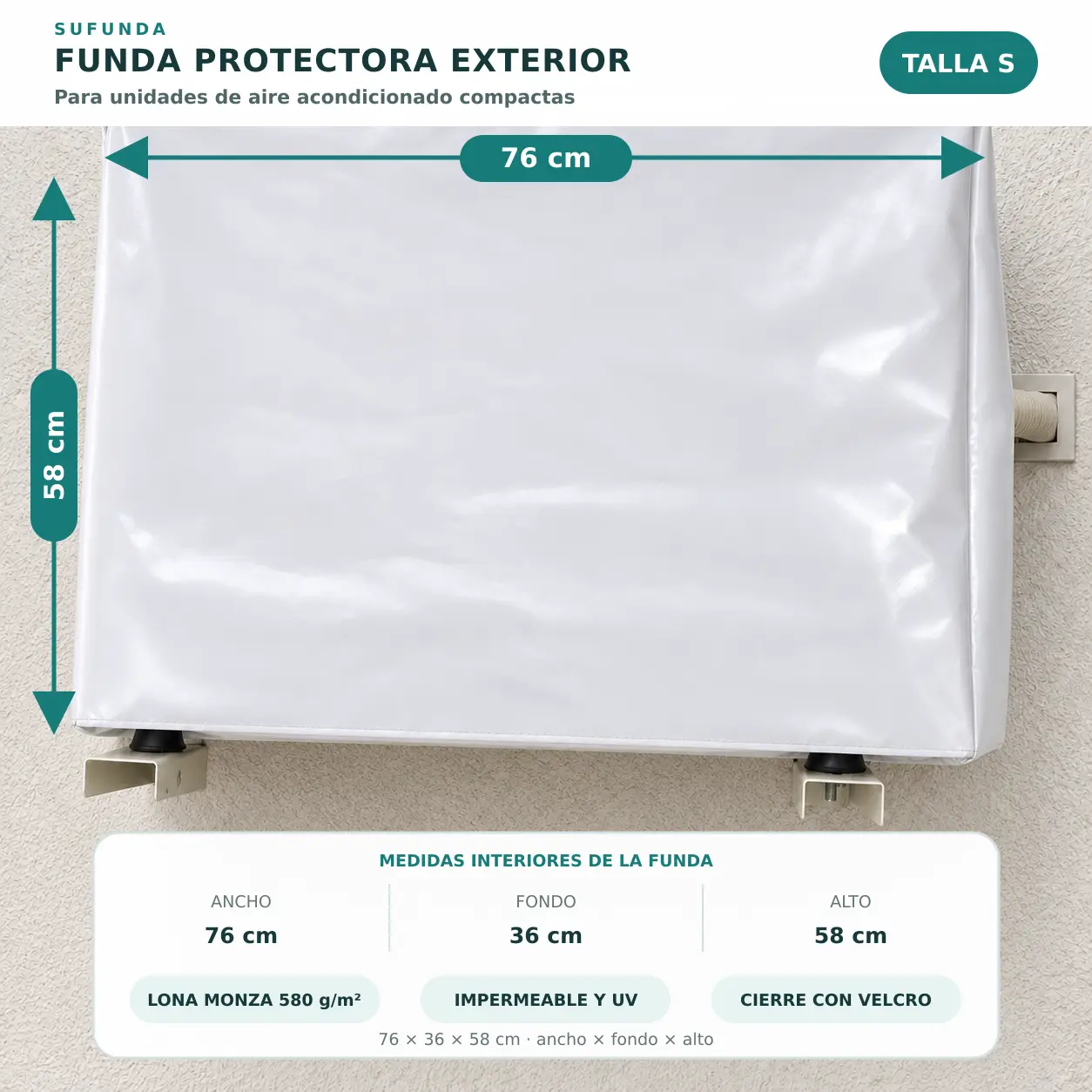 Medidas de funda para aire acondicionado talla S 76 por 36 por 58 cm