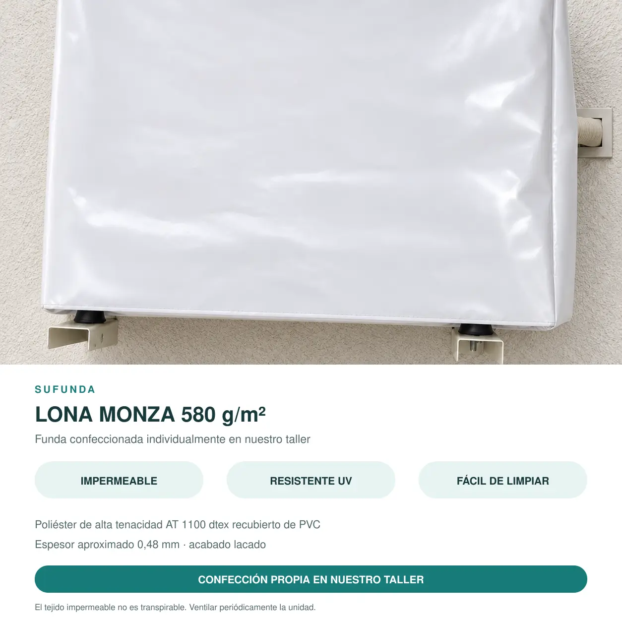 Lona técnica profesional Monza de 580 g/m² y confección propia en taller