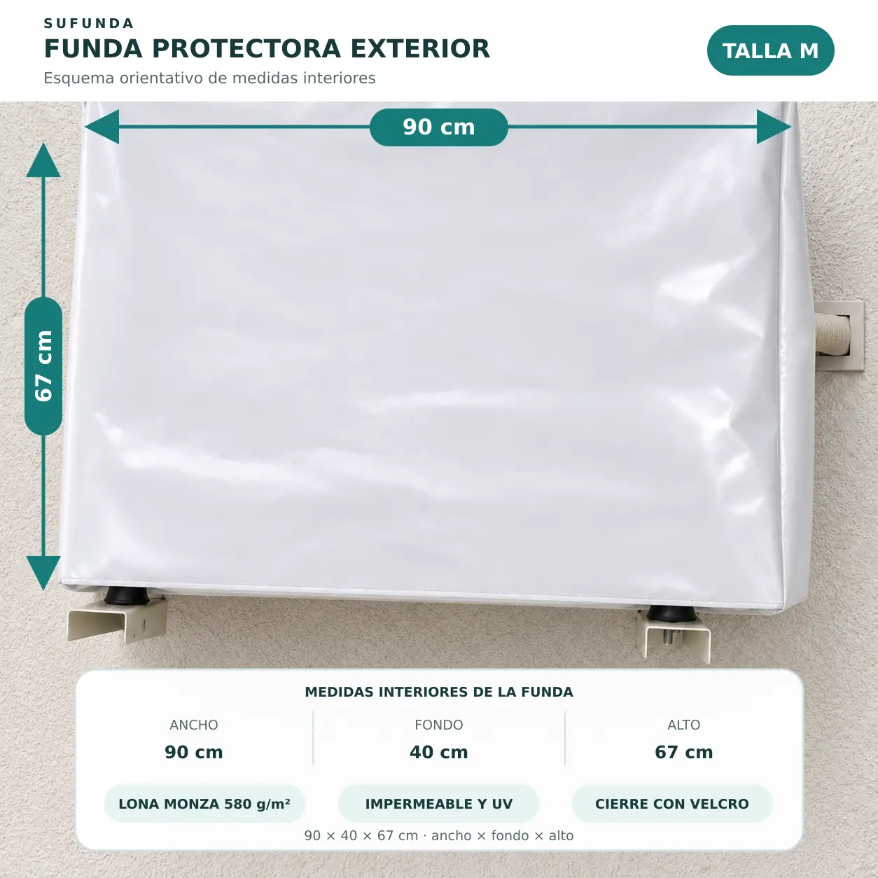 Medidas de funda para aire acondicionado talla M 90 por 40 por 67 cm