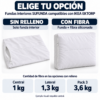 Comparativa de las opciones sin relleno (solo funda interior) y con fibra siliconada: 1 kg el central, 1,3 kg el lateral y 3,6 kg el pack de 3